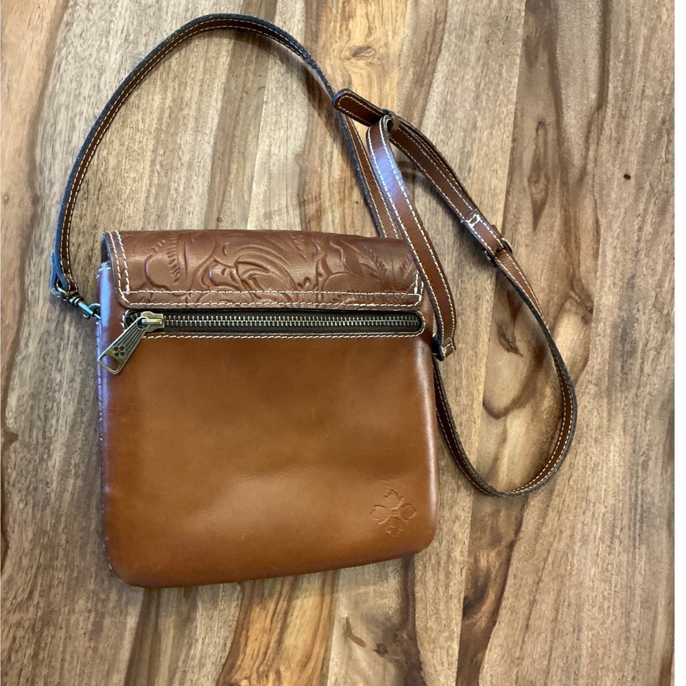 Patricia Nash Balluri Tooled Leather Crossbody Bag Cognac Floral Embossed Brown - Picture 15 of 15